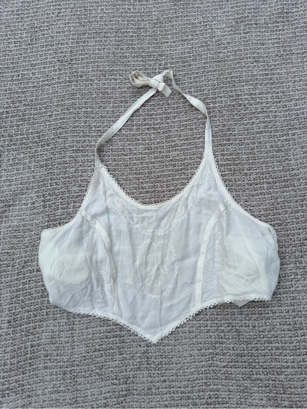KIRAT White Embroidered Halter Crop Top